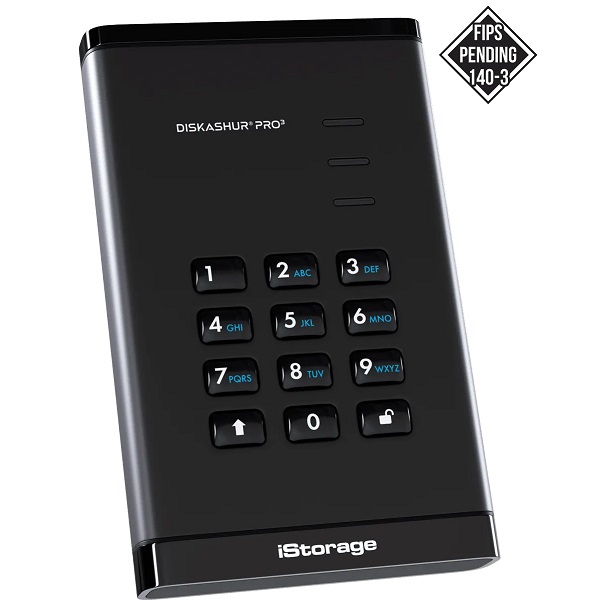 דיסק קשיח חיצוני נייד מוצפן פלאש iStorage diskAshur Pro3 SSD 256-bit 1TB FIPS 140-3 Level 3 IS-DAP3-256-SSD-1000-F External 2.5'' DiskAshur Pro3 FIPS 140-3 Level 3 Encrypted USB 3.1